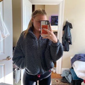 Gray UO cropped teddy jacket